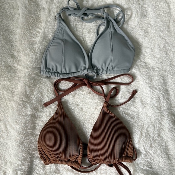 Two Sexy Triangle Halter Tie Bikini Tops Stylish Gray and Brown Size: Small - Picture 1 of 6
